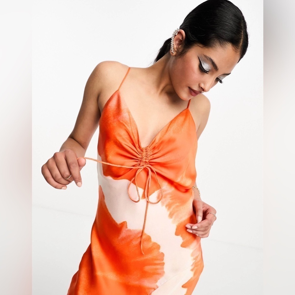 NEW All Saints Alexia Mariana Silk Blend Tie Dye Midi Dress Orange 🍊 - Picture 6 of 16